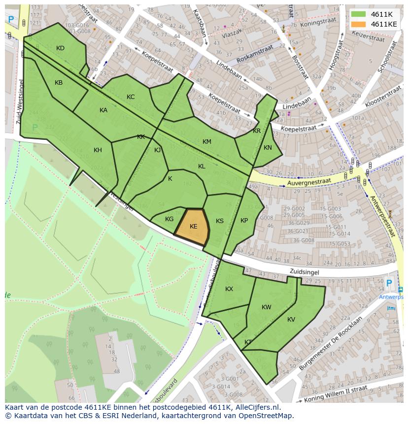 Afbeelding van het postcodegebied 4611 KE op de kaart.