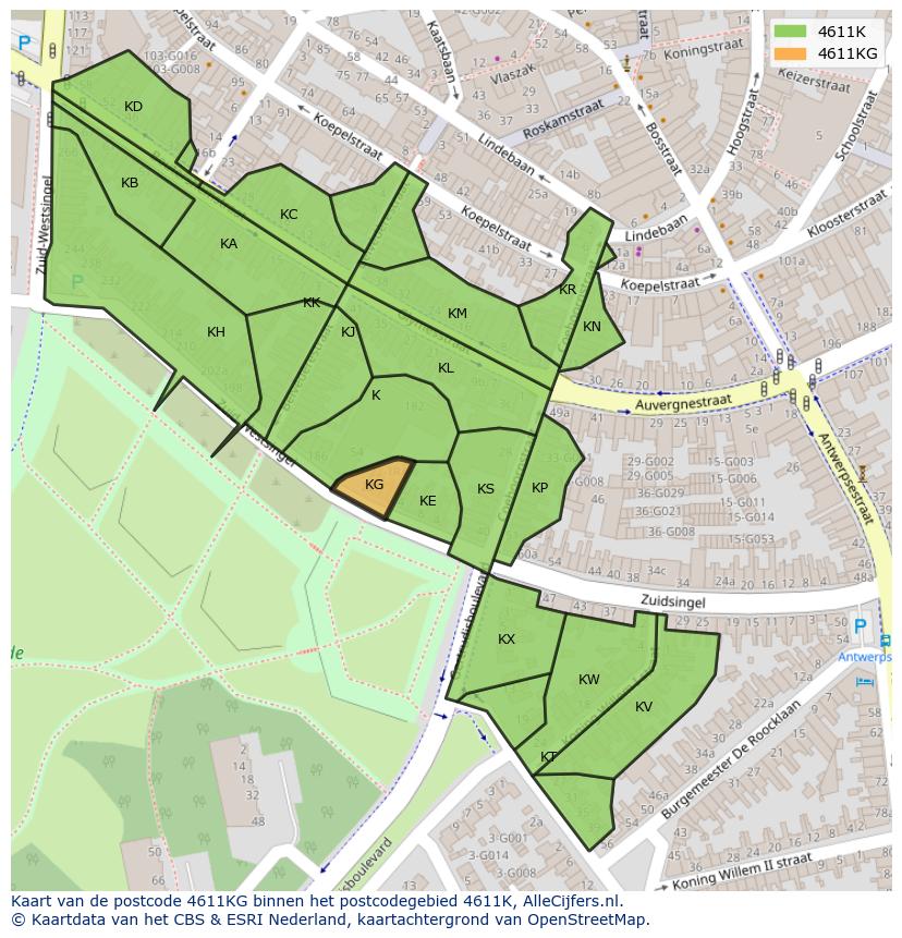 Afbeelding van het postcodegebied 4611 KG op de kaart.