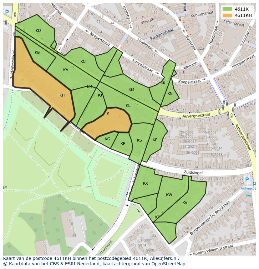 Afbeelding van het postcodegebied 4611 KH op de kaart.