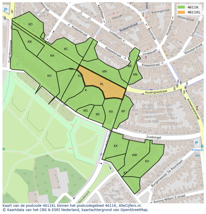 Afbeelding van het postcodegebied 4611 KL op de kaart.