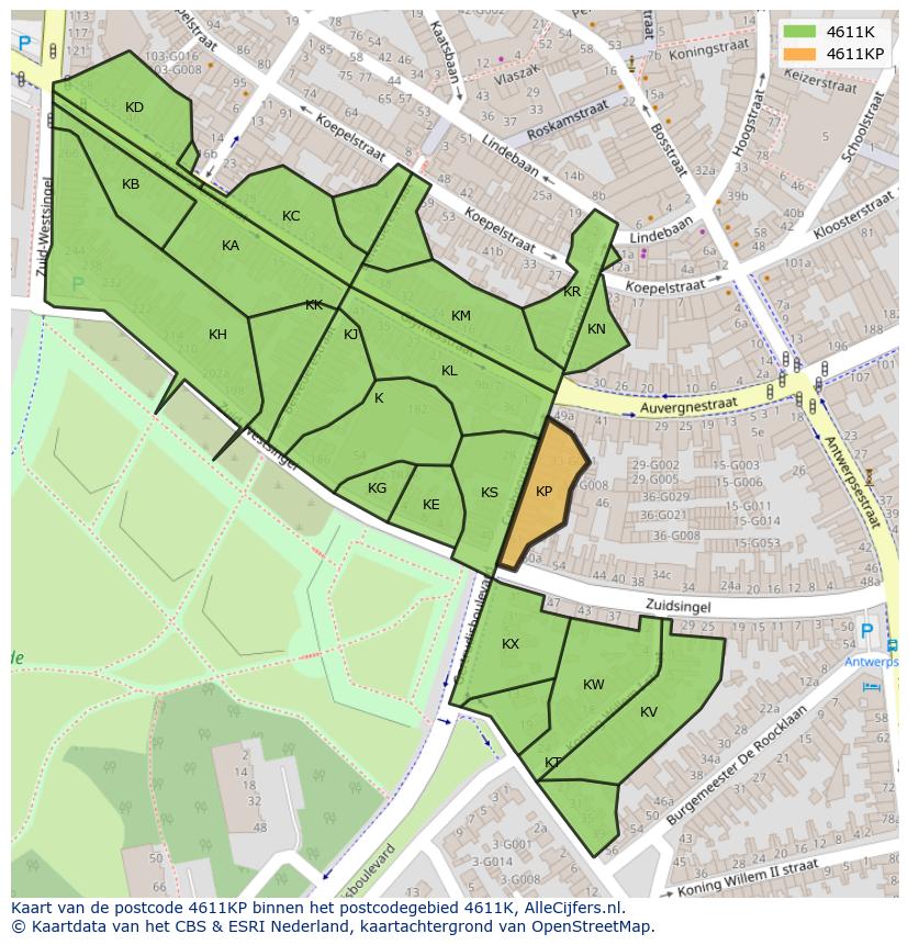 Afbeelding van het postcodegebied 4611 KP op de kaart.