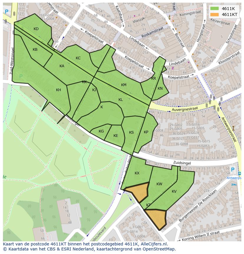Afbeelding van het postcodegebied 4611 KT op de kaart.