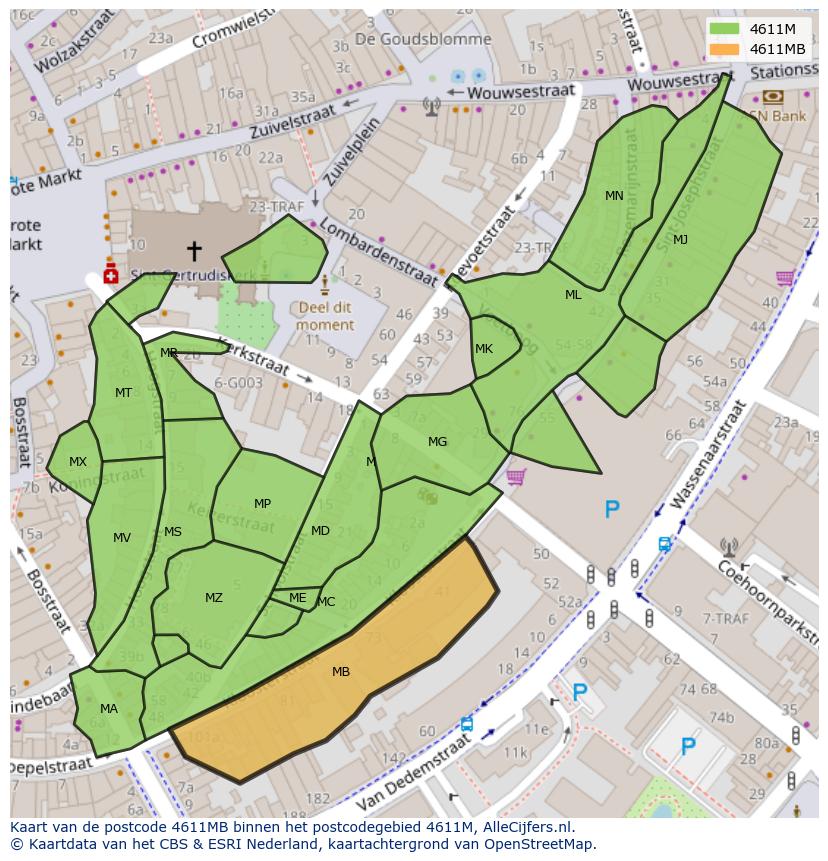 Afbeelding van het postcodegebied 4611 MB op de kaart.