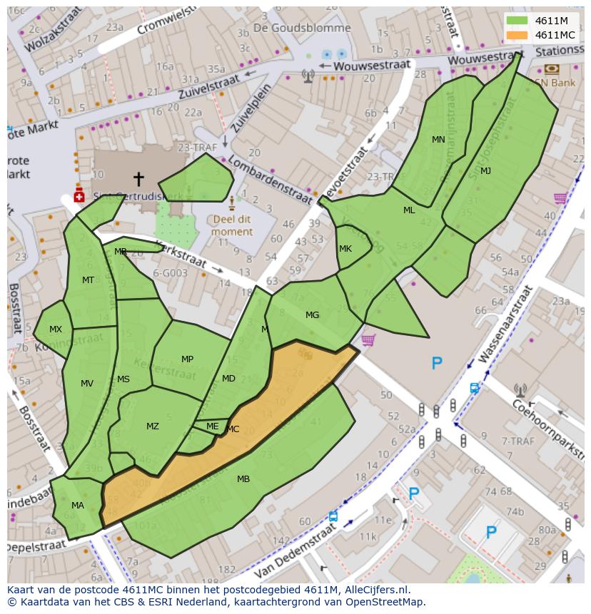 Afbeelding van het postcodegebied 4611 MC op de kaart.