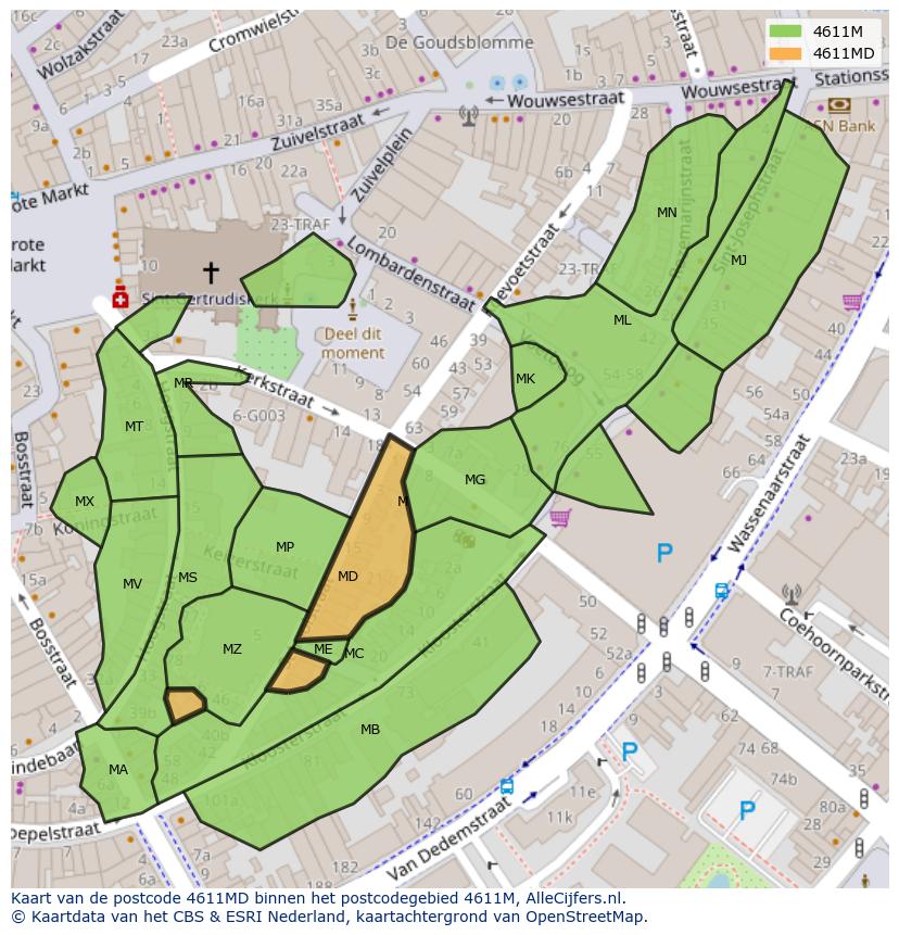 Afbeelding van het postcodegebied 4611 MD op de kaart.