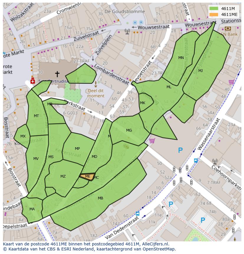 Afbeelding van het postcodegebied 4611 ME op de kaart.