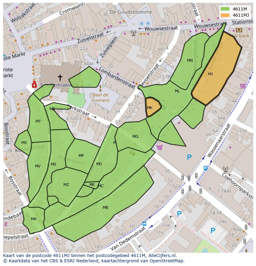 Afbeelding van het postcodegebied 4611 MJ op de kaart.