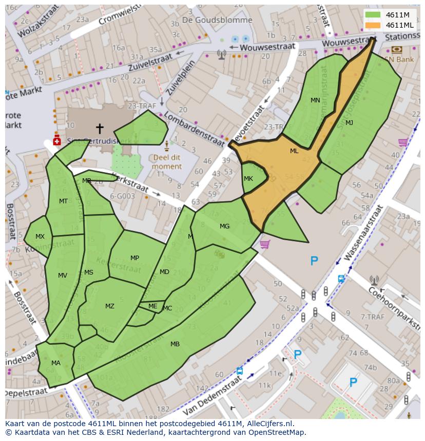 Afbeelding van het postcodegebied 4611 ML op de kaart.