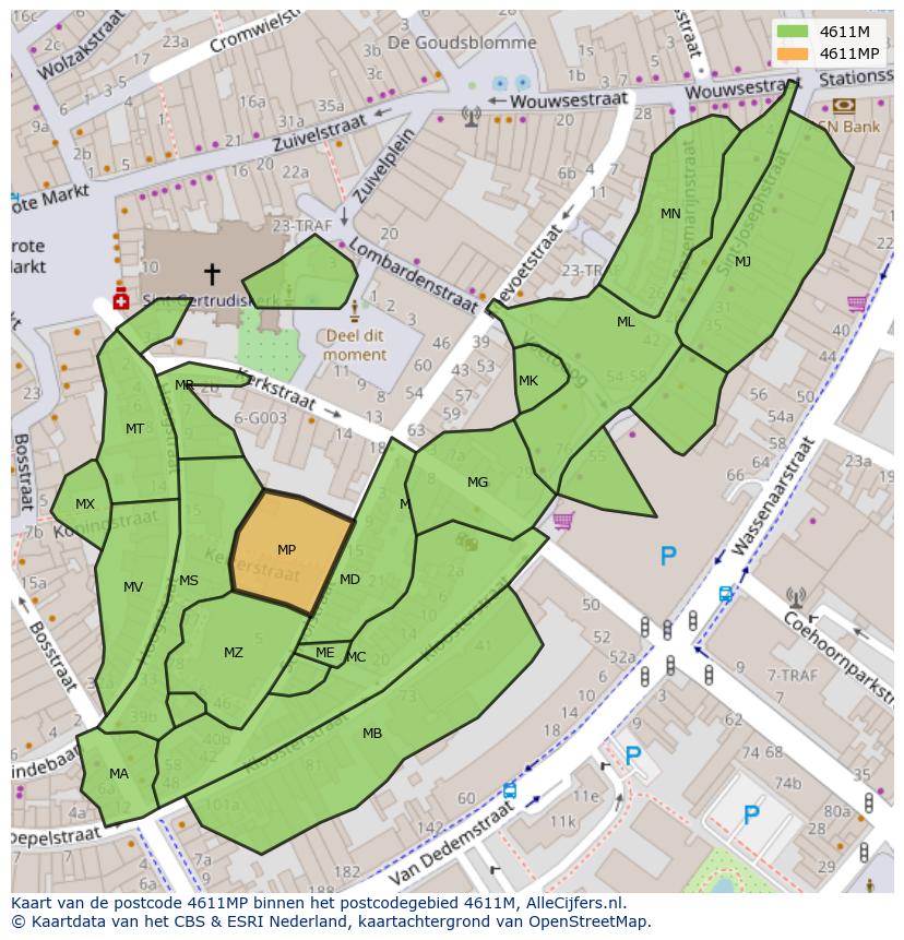 Afbeelding van het postcodegebied 4611 MP op de kaart.