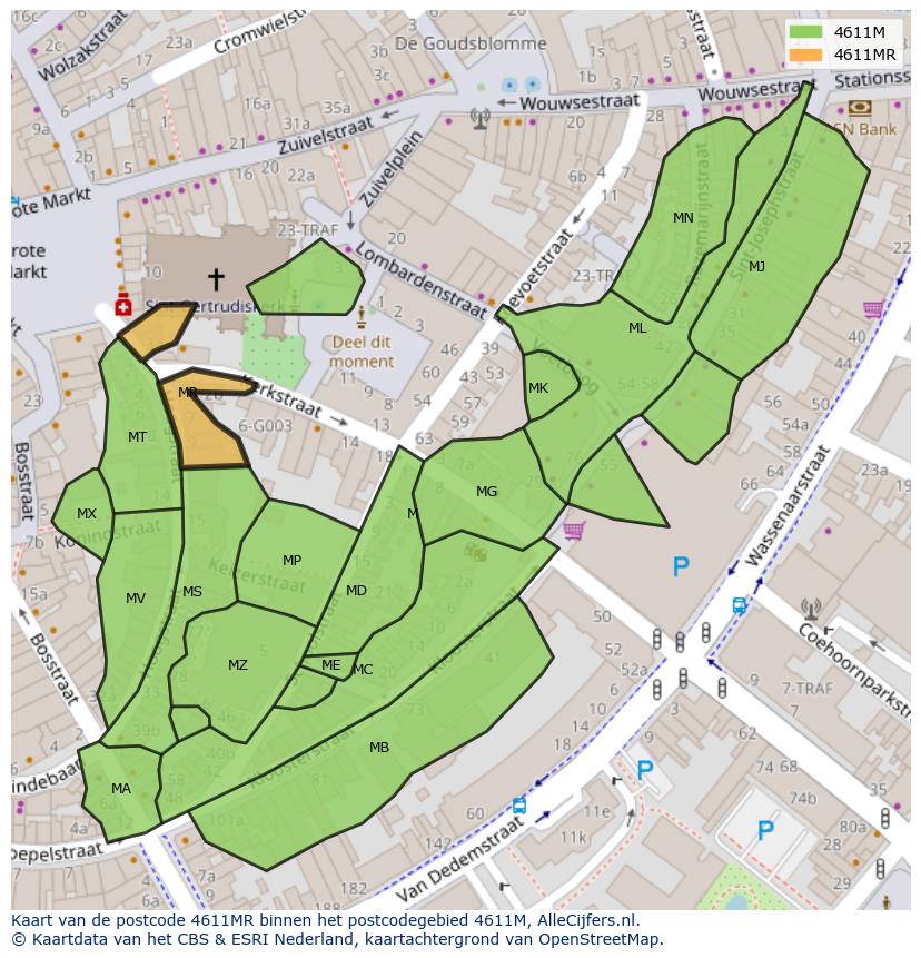 Afbeelding van het postcodegebied 4611 MR op de kaart.