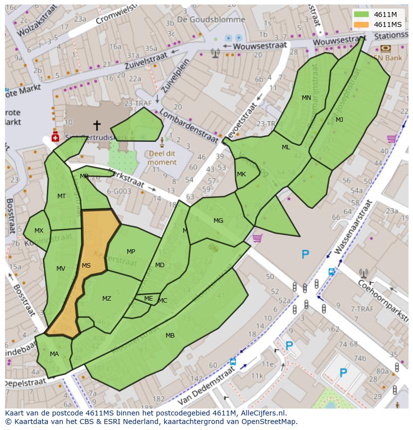 Afbeelding van het postcodegebied 4611 MS op de kaart.