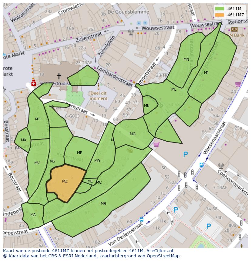 Afbeelding van het postcodegebied 4611 MZ op de kaart.