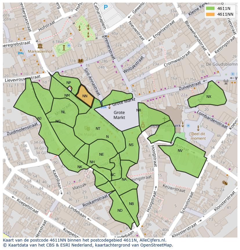 Afbeelding van het postcodegebied 4611 NN op de kaart.