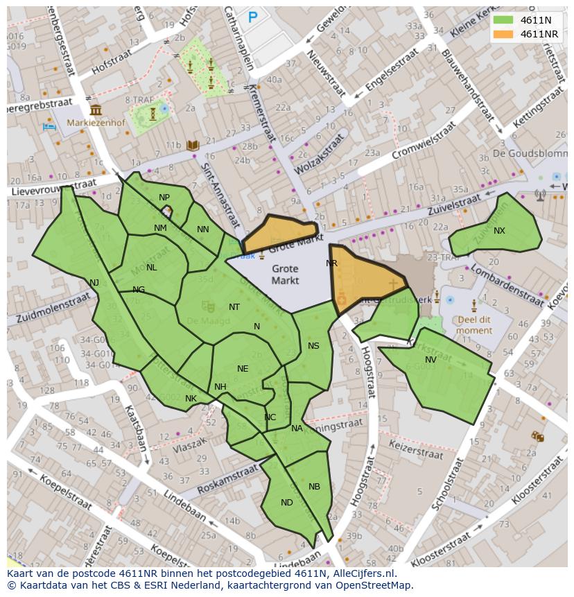 Afbeelding van het postcodegebied 4611 NR op de kaart.