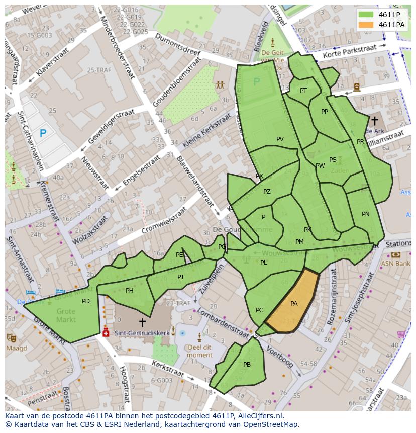 Afbeelding van het postcodegebied 4611 PA op de kaart.
