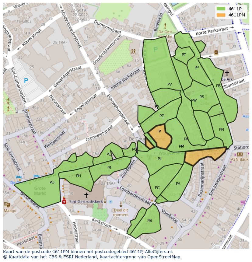 Afbeelding van het postcodegebied 4611 PM op de kaart.