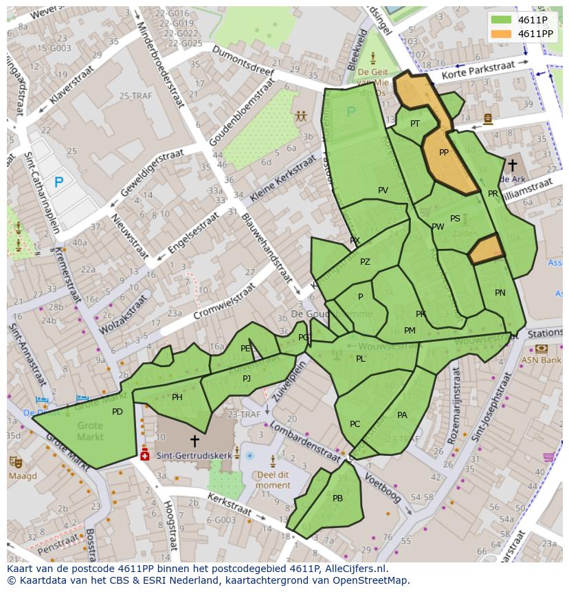 Afbeelding van het postcodegebied 4611 PP op de kaart.