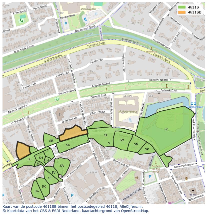 Afbeelding van het postcodegebied 4611 SB op de kaart.