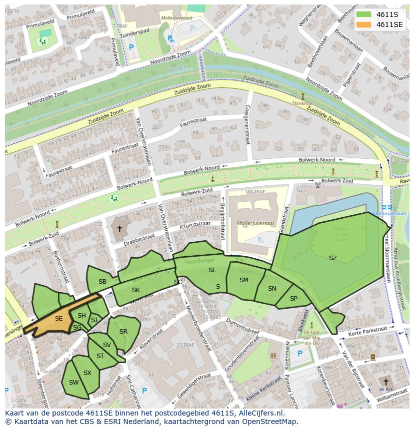 Afbeelding van het postcodegebied 4611 SE op de kaart.
