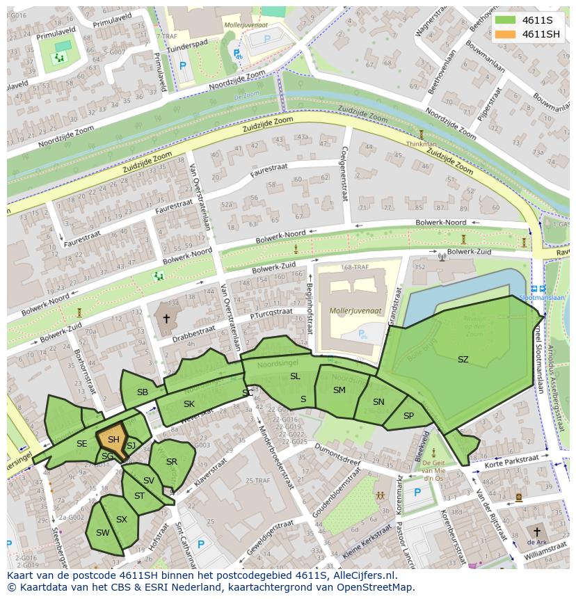 Afbeelding van het postcodegebied 4611 SH op de kaart.