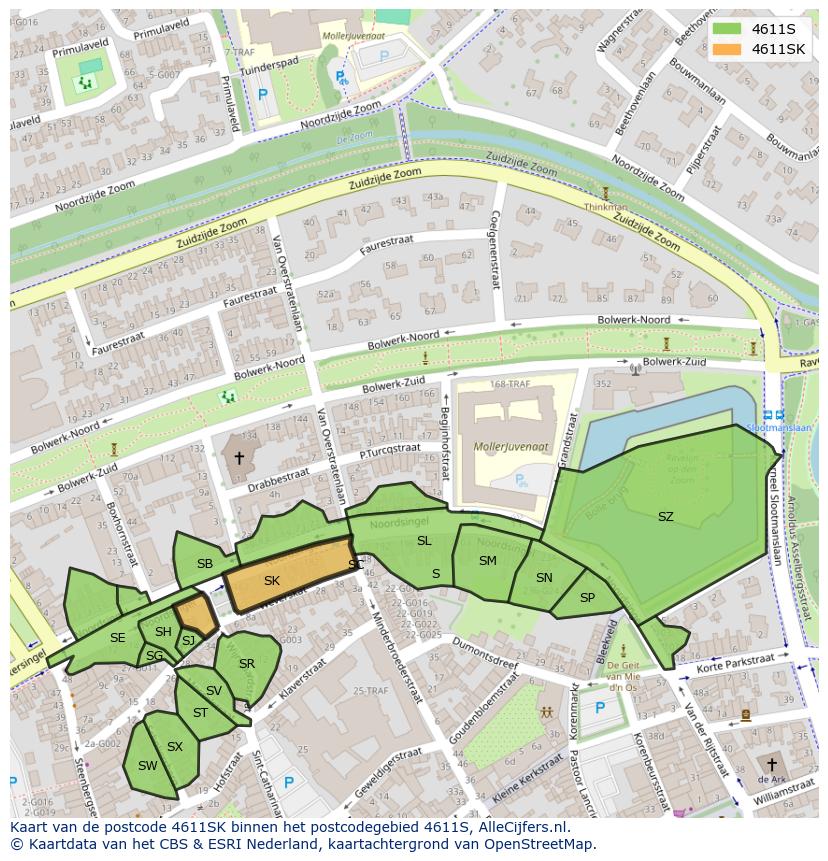 Afbeelding van het postcodegebied 4611 SK op de kaart.