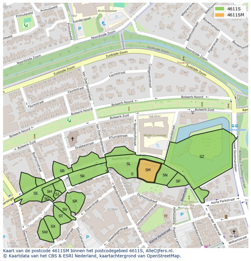 Afbeelding van het postcodegebied 4611 SM op de kaart.