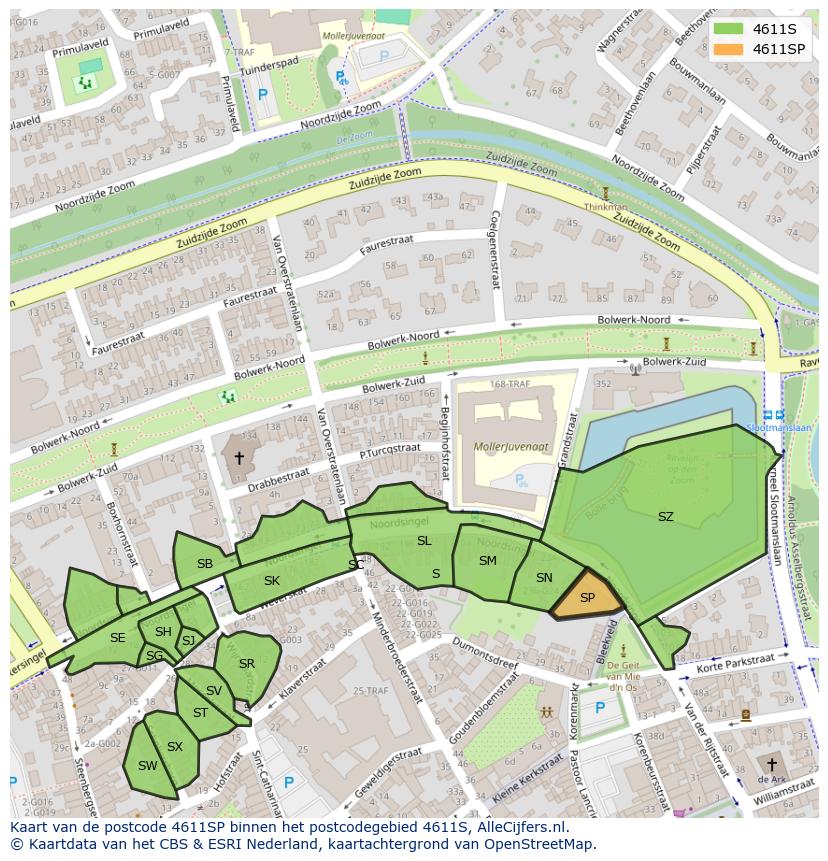 Afbeelding van het postcodegebied 4611 SP op de kaart.