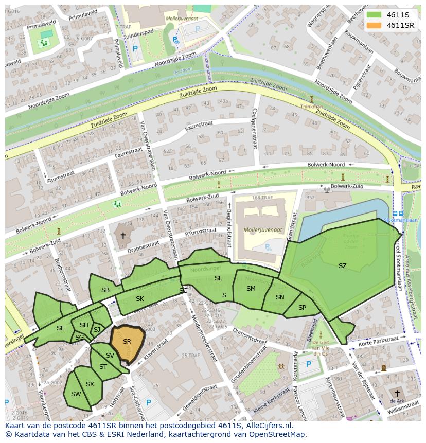 Afbeelding van het postcodegebied 4611 SR op de kaart.