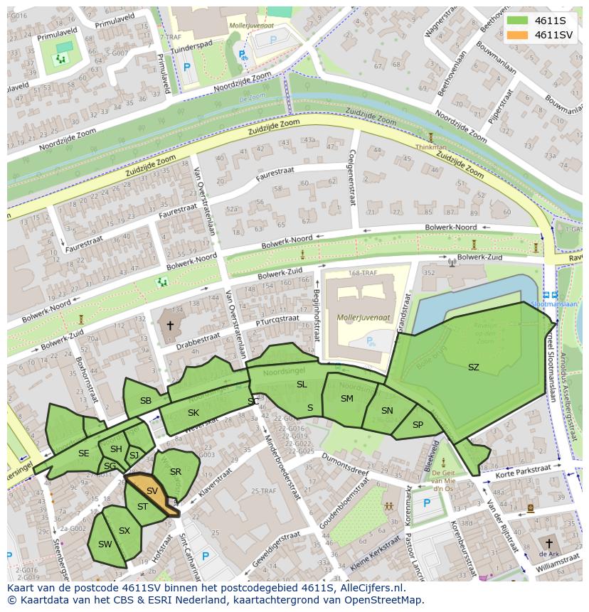 Afbeelding van het postcodegebied 4611 SV op de kaart.