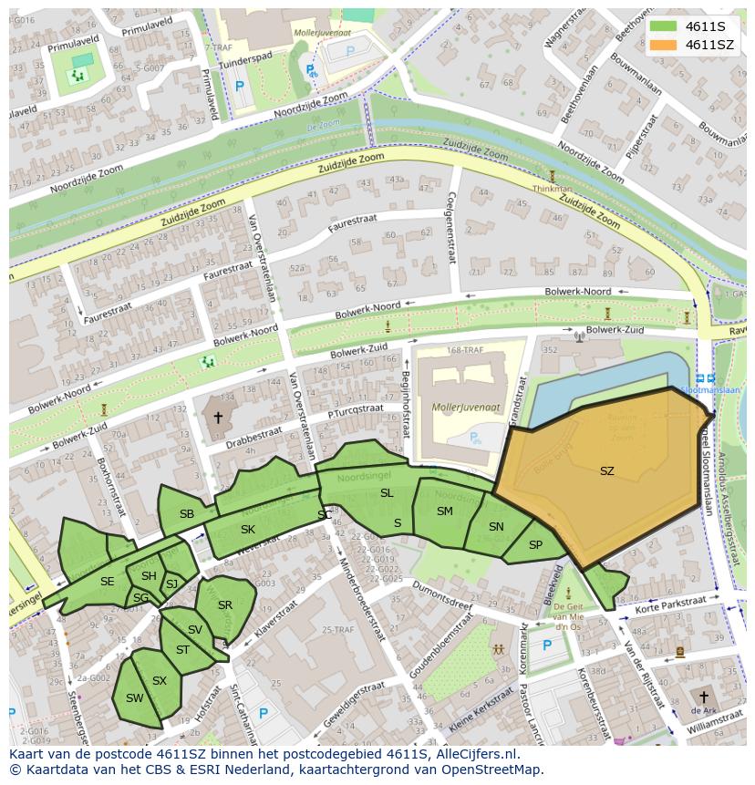 Afbeelding van het postcodegebied 4611 SZ op de kaart.