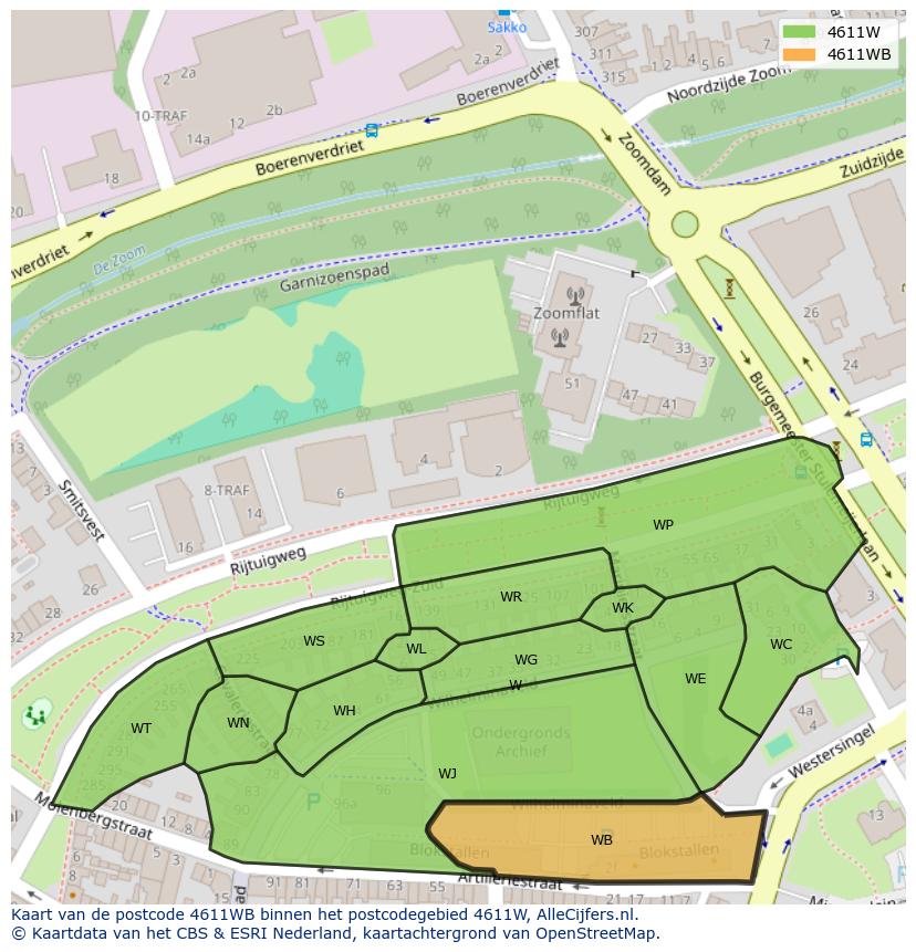 Afbeelding van het postcodegebied 4611 WB op de kaart.
