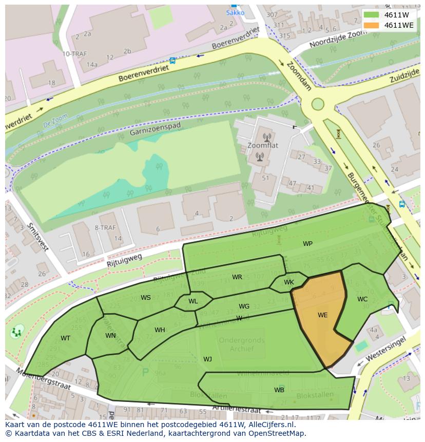 Afbeelding van het postcodegebied 4611 WE op de kaart.