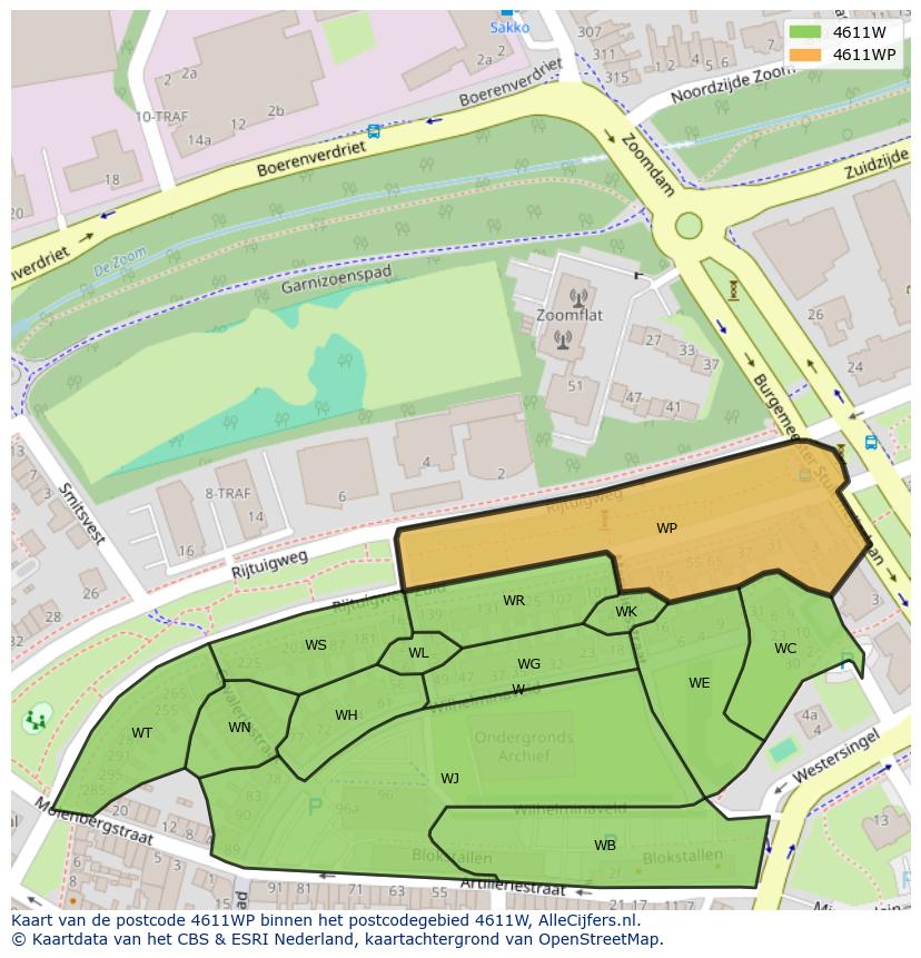 Afbeelding van het postcodegebied 4611 WP op de kaart.