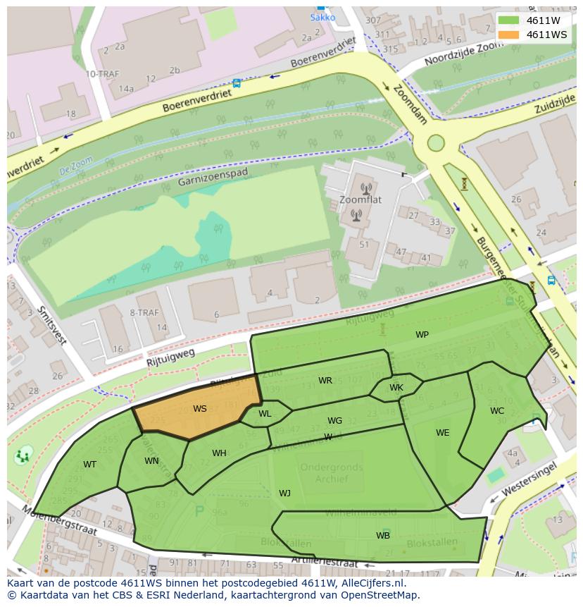Afbeelding van het postcodegebied 4611 WS op de kaart.