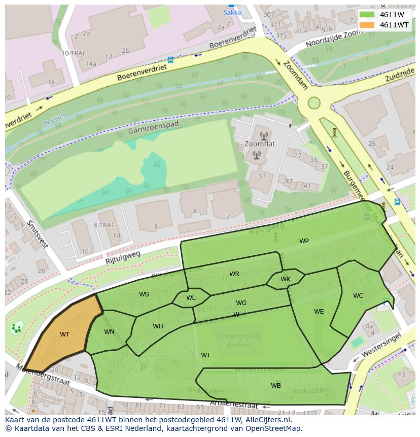 Afbeelding van het postcodegebied 4611 WT op de kaart.
