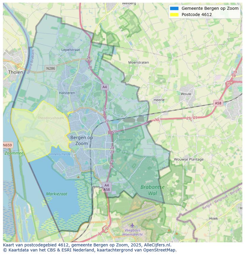 Afbeelding van het postcodegebied 4612 op de kaart.