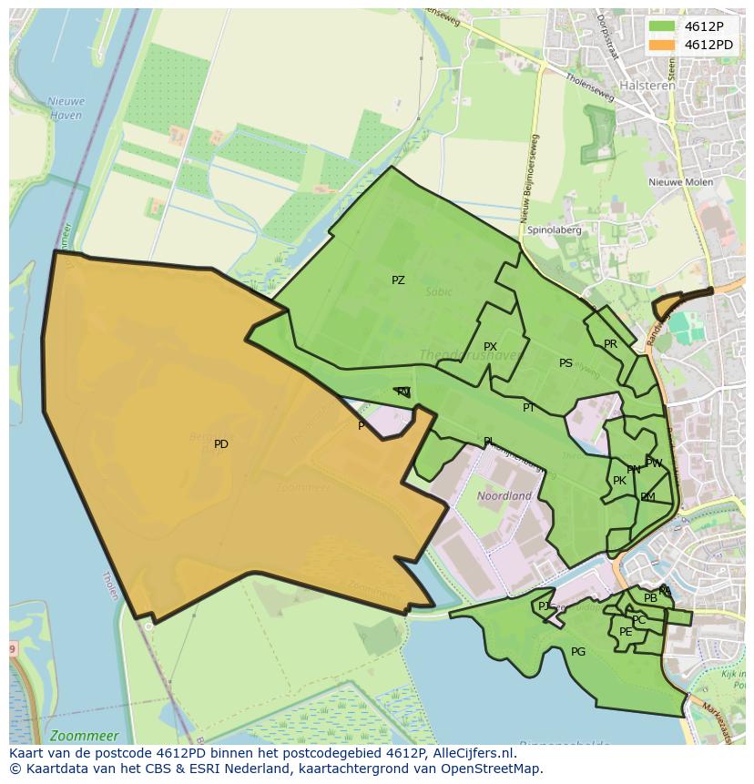 Afbeelding van het postcodegebied 4612 PD op de kaart.