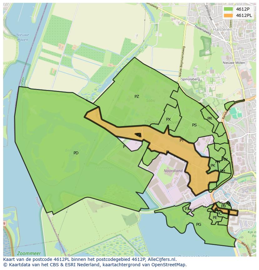 Afbeelding van het postcodegebied 4612 PL op de kaart.