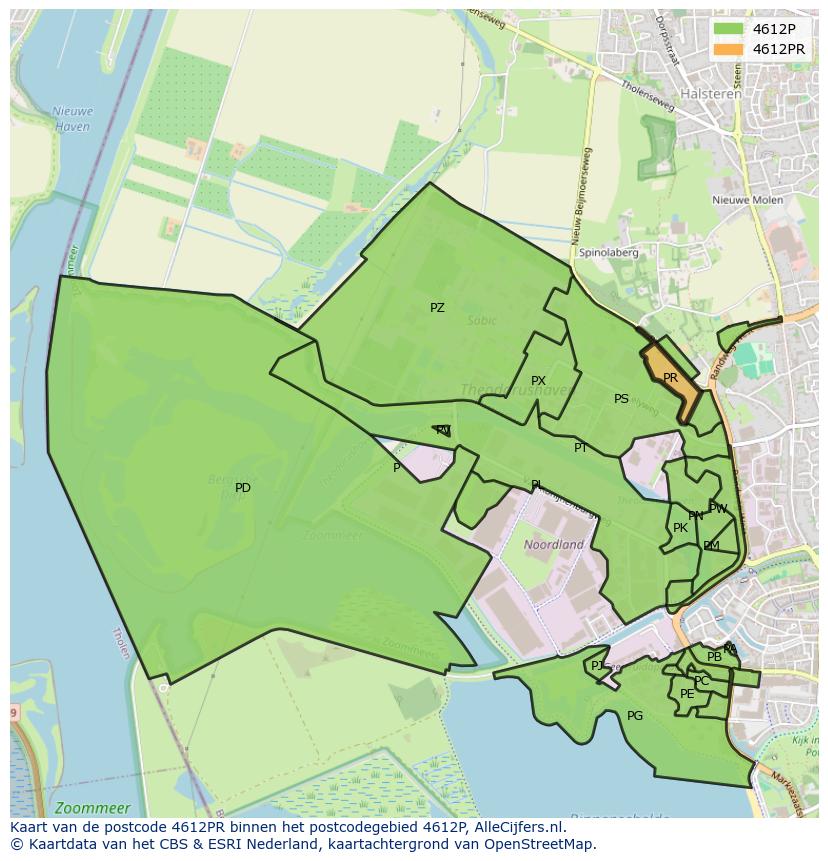 Afbeelding van het postcodegebied 4612 PR op de kaart.