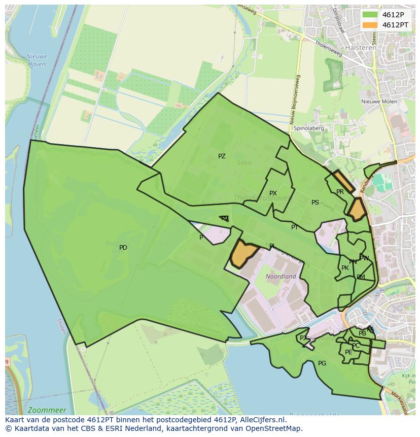 Afbeelding van het postcodegebied 4612 PT op de kaart.