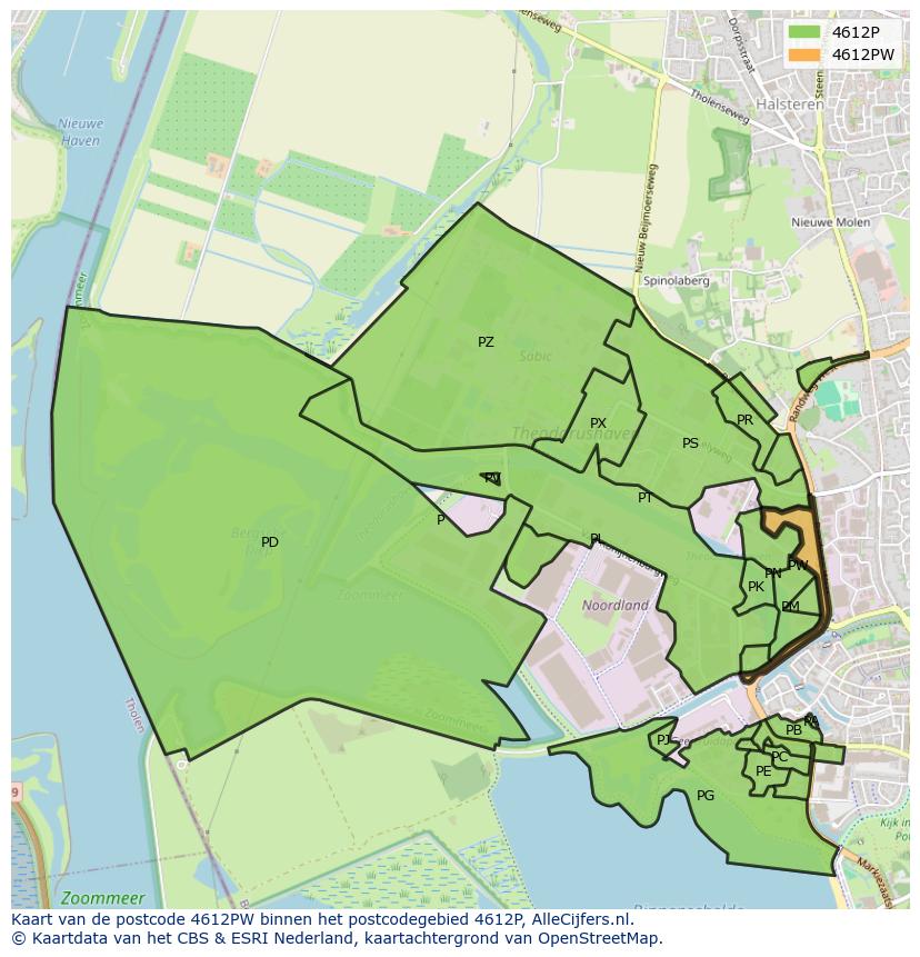 Afbeelding van het postcodegebied 4612 PW op de kaart.