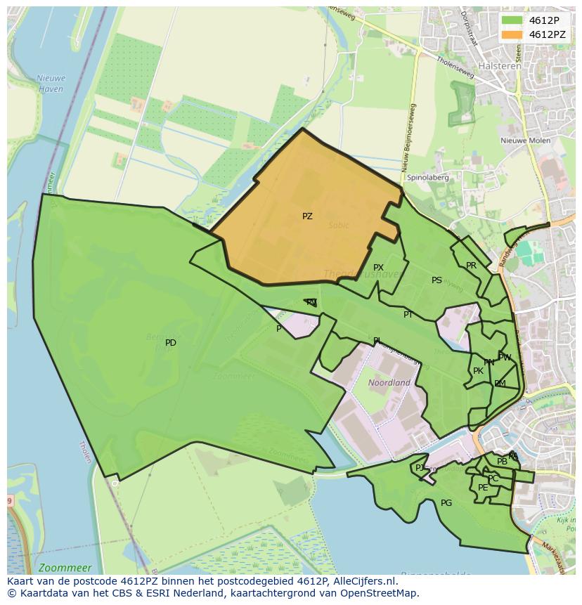 Afbeelding van het postcodegebied 4612 PZ op de kaart.