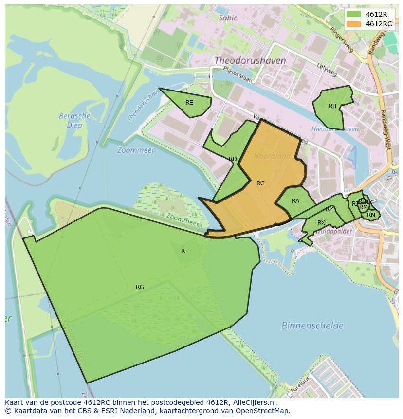 Afbeelding van het postcodegebied 4612 RC op de kaart.