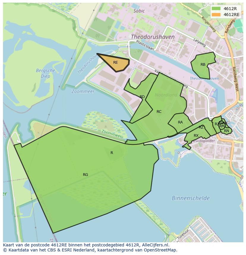 Afbeelding van het postcodegebied 4612 RE op de kaart.