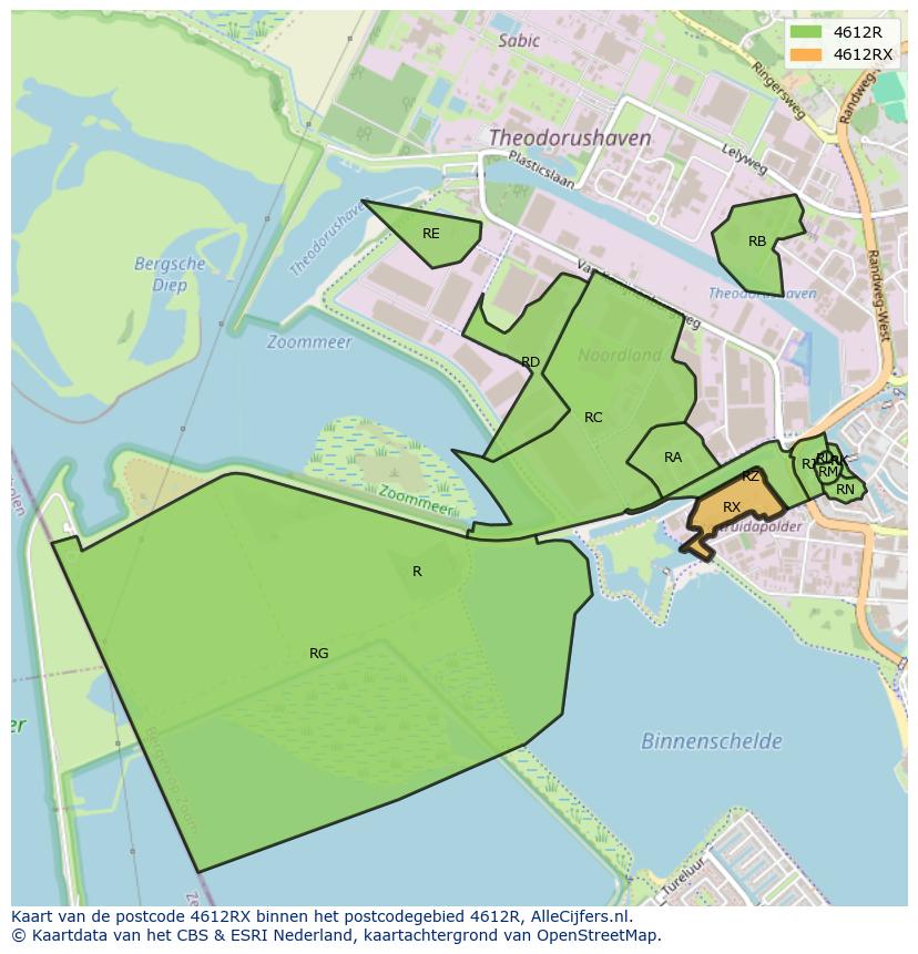 Afbeelding van het postcodegebied 4612 RX op de kaart.