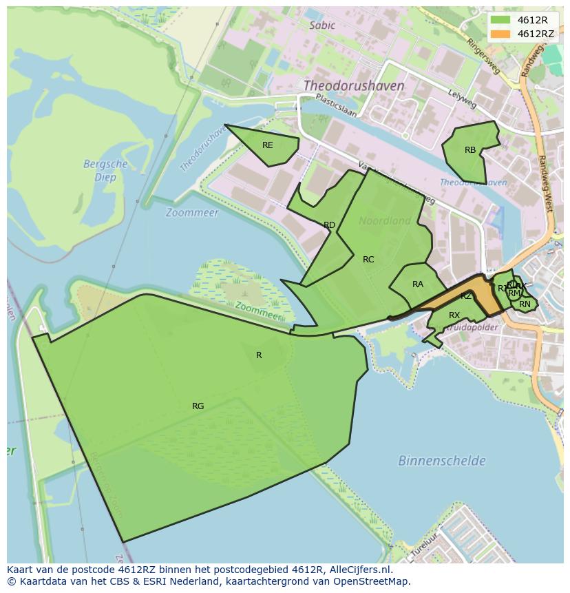 Afbeelding van het postcodegebied 4612 RZ op de kaart.