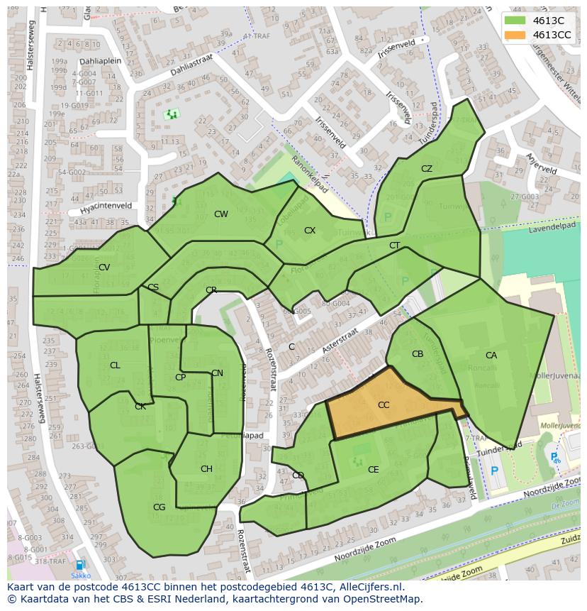 Afbeelding van het postcodegebied 4613 CC op de kaart.