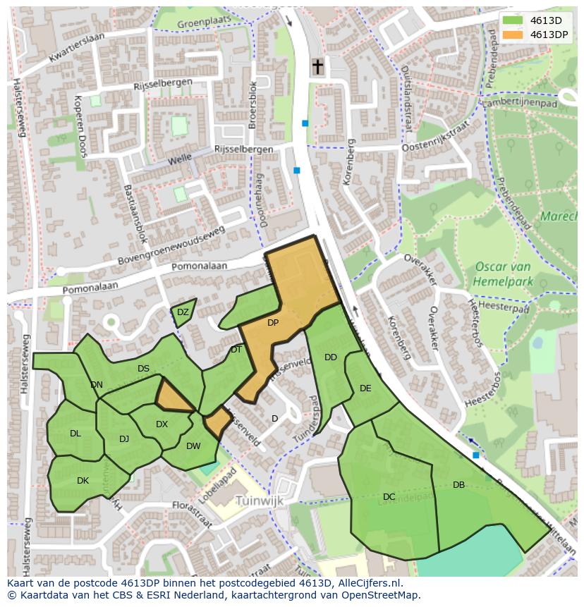 Afbeelding van het postcodegebied 4613 DP op de kaart.