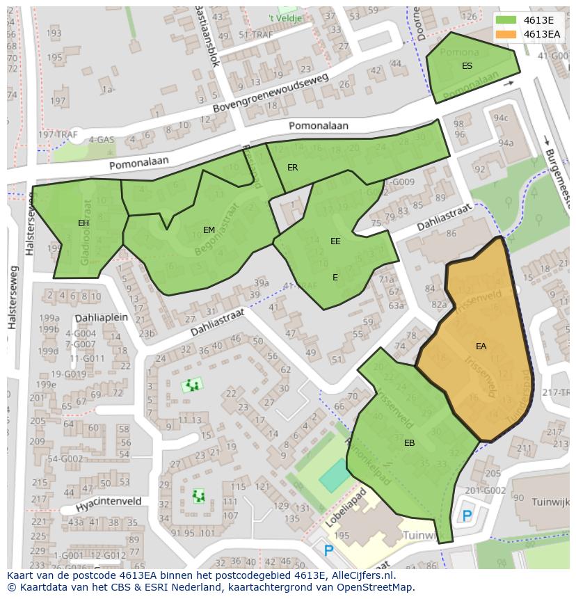 Afbeelding van het postcodegebied 4613 EA op de kaart.