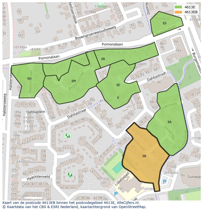 Afbeelding van het postcodegebied 4613 EB op de kaart.